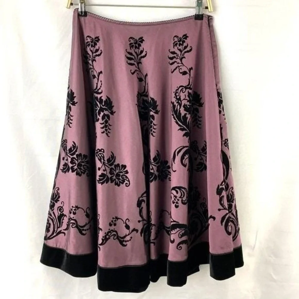 Vintage 70s MSK Burnout Velvet Whimsigoth Skirt M Purple Flock Floral Rockabilly